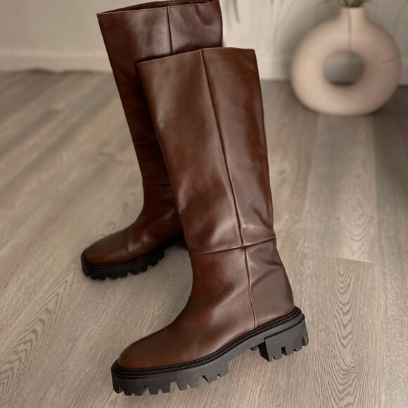Zara Iconic Tall Leather Boots 8 - Picture 1 of 6